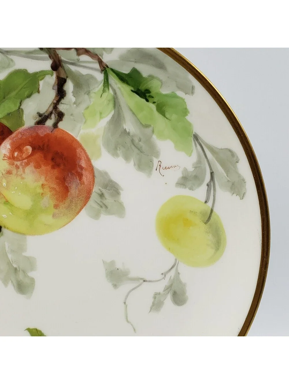 Vintage Hand Painted Plate Peaches Signed A. Lanternier Limoges France Porcelain